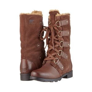 New! Sorel Emelie Lace Up Tall Leather Boot “Tobacco” Color